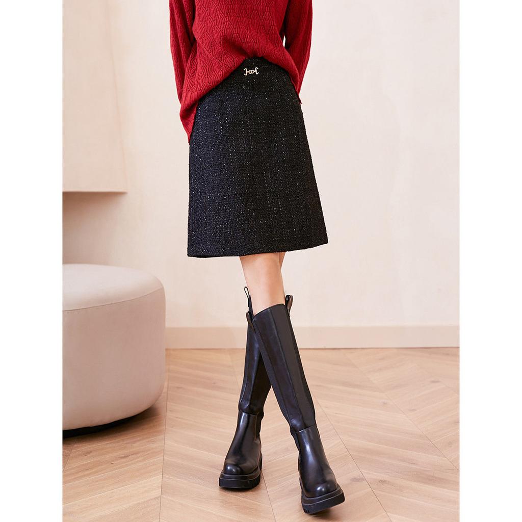 New Autumn and Winter Small Fragrance Style Skirt Commuting Fashionable High-waisted Slim Short Skirt Bright Silk A-line Skirt