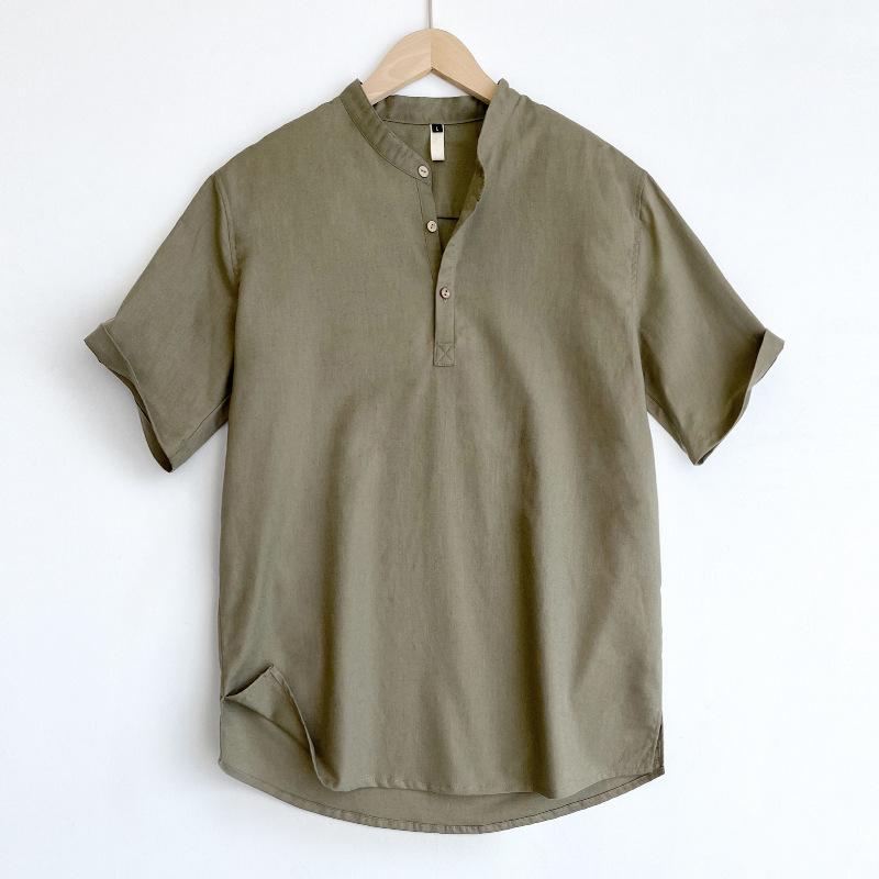 Penguin Dancing High End Linen Men's Short Sleeved Chinese Standing Neck Top Summer Cotton Linen T-shirt Men's Polo Shirt