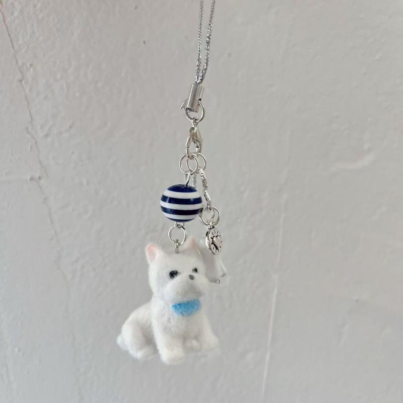 Cartoon Flocking Dog Piggy Pendant Keychain  Key Ring For Women Girls Cute Bag Pendant Kawaii Mobile Phone Chain Gifts