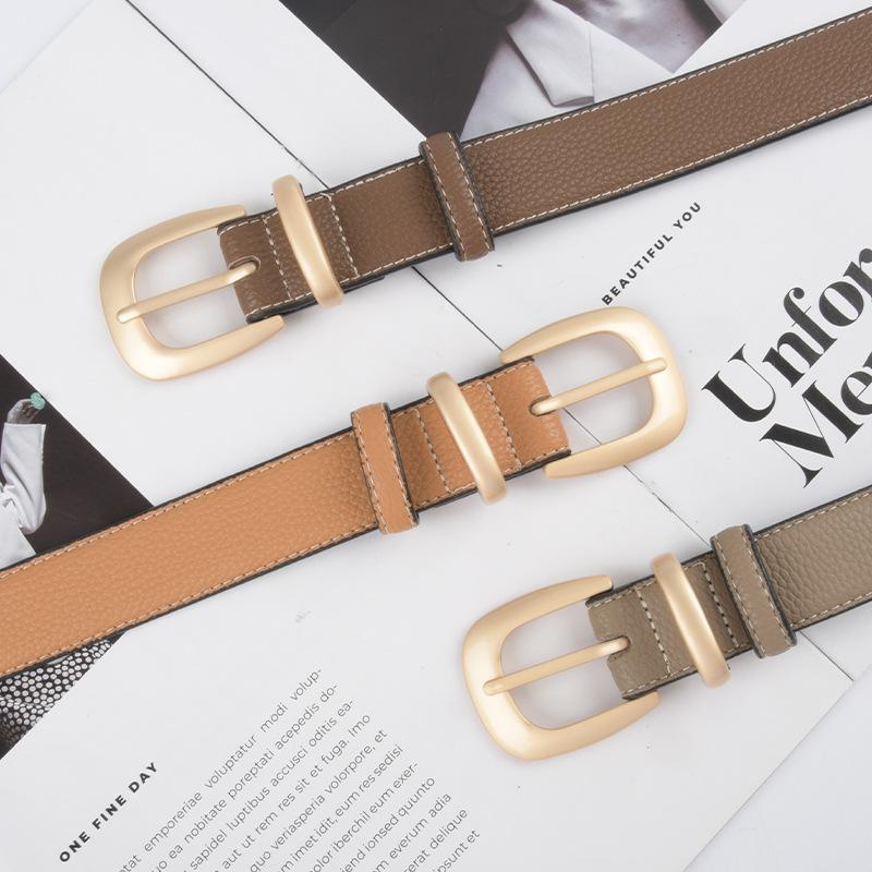 Lychee Pattern Head Layer Cowhide Genuine Leather Women's Belt Versatile High-end Leather Belt with Jeans Casual Trousers Women's Style