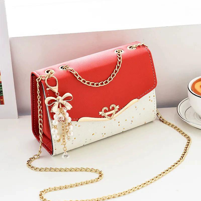 PU Leather Handbag with Tassel Pendant Women Fashion Trendy Sequin Single Shoulder Bags