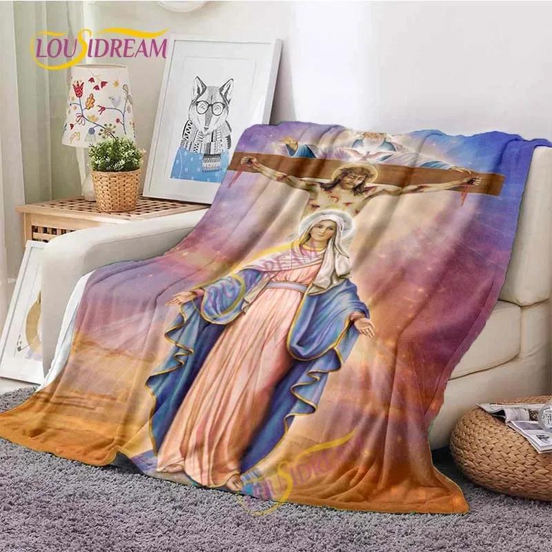 Kind Jesus and Blessed Virgin Mary Soft Christian God Flannel Art Faith Bed Comfortable Home Hiking Four Seasons Warm Blanket