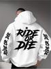 Men's "Life and Death Together" Patterned Hooded Sweatshirt, Loose-fitting Street Style Sports Pullover, Casual Autumn and Winter Style.