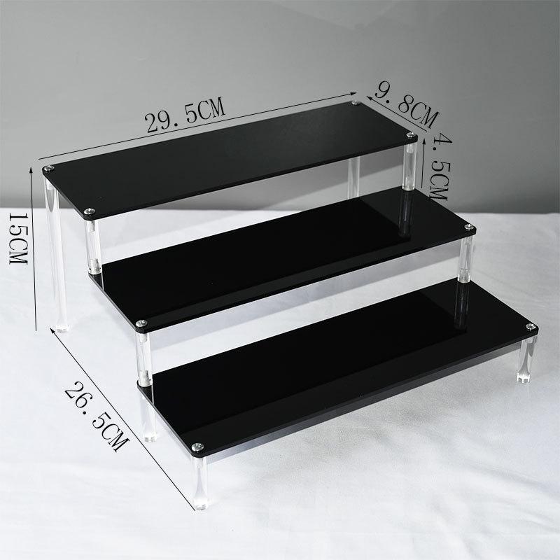 Black Acrylic Multi-Layer Display Stand for Model Figures, Bracelets, and Jewelry Storage.