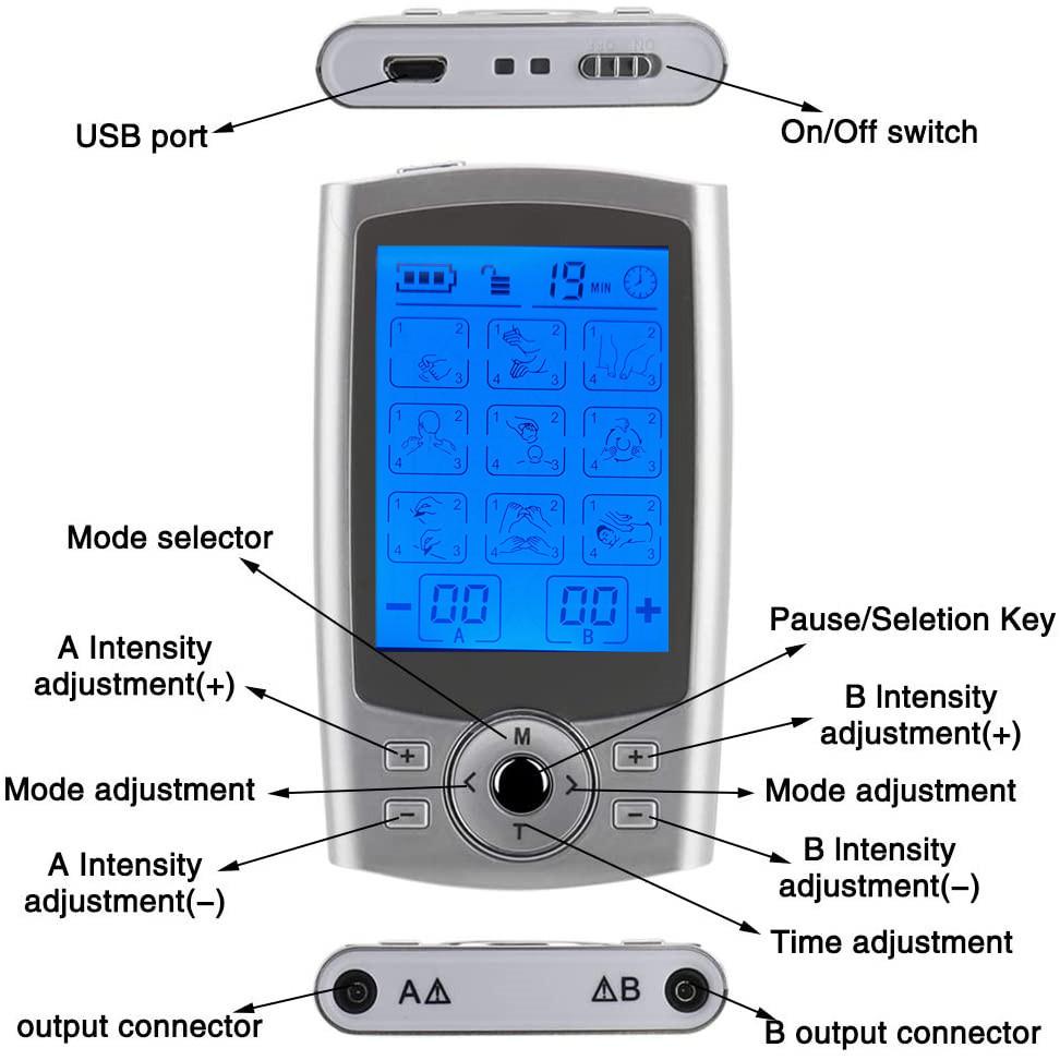 36 Modes Electronic Physiotherapy Equipment USB Charging Dual Channel EMS Pulse Stimulator Portable Meridian Massager