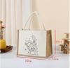 Hand-Painted Graffiti Canvas Tote Bag - Yellow Linen Logo Pattern