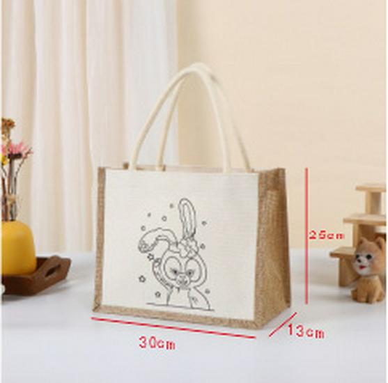 Hand-Painted Graffiti Canvas Tote Bag - Yellow Linen Logo Pattern