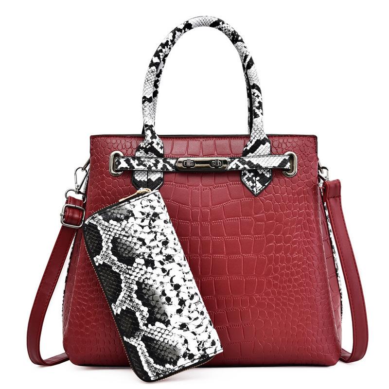 

Новая модная женская сумка-тоут класса люкс, большая вместимость, с тиснением под крокодила, на плечо, кроссбоди, роскошный кошелек со змеиным узором красный