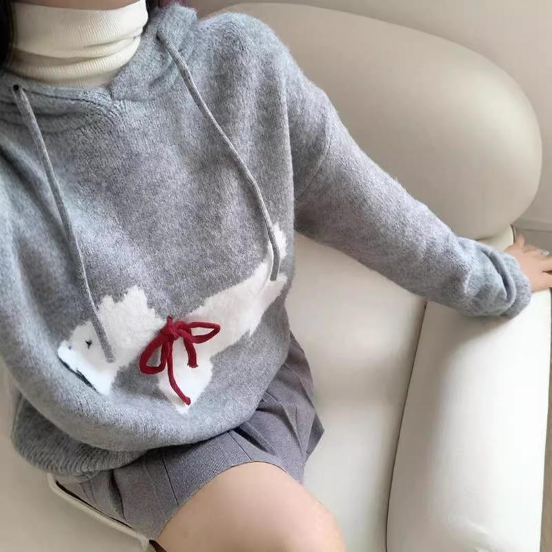 Grey puppy hooded sweater women's new cute sweater autumn and winter women's lazy premium top