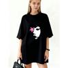 Oversized T Shirt Dress Black Star Face Print Graphic Tee For Casual Wear