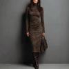 New Autumn Models, European and American Retro, Turtleneck Long Dress, Solid Color Waist Bottom Long-sleeved Dress
