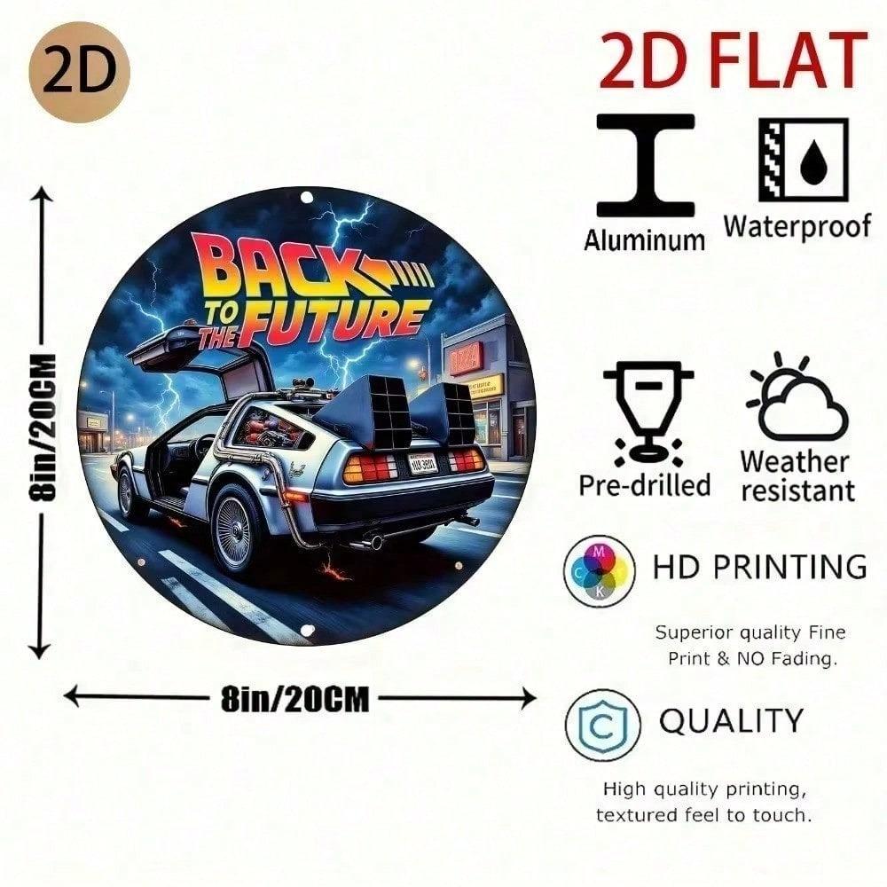 Back to Future Metal Sign Retro 2D Round Wall Art Movie Poster Decor for Home Garage Man Cave