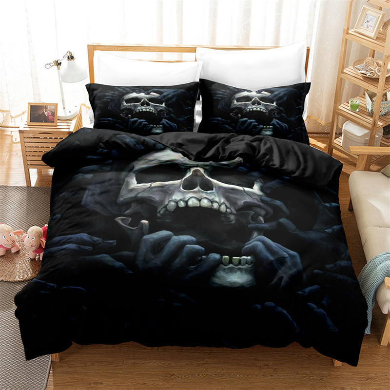 Gothic Skull Duvet Cover Sugar Skull Bedding Set Horror Theme Comforter Full Twin King For Boys Teens Adults Bedroom Decor
