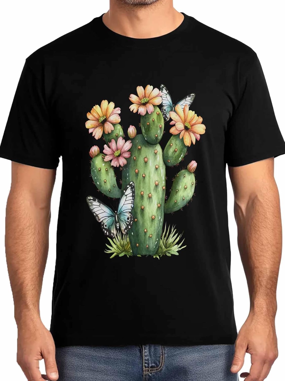 Desert Cactus Mens T-Shirts,Short Sleeve Quick Drying T Shirts for Men Crew Neck Tee Wild Flower Men s T-Shirts S разноцветный