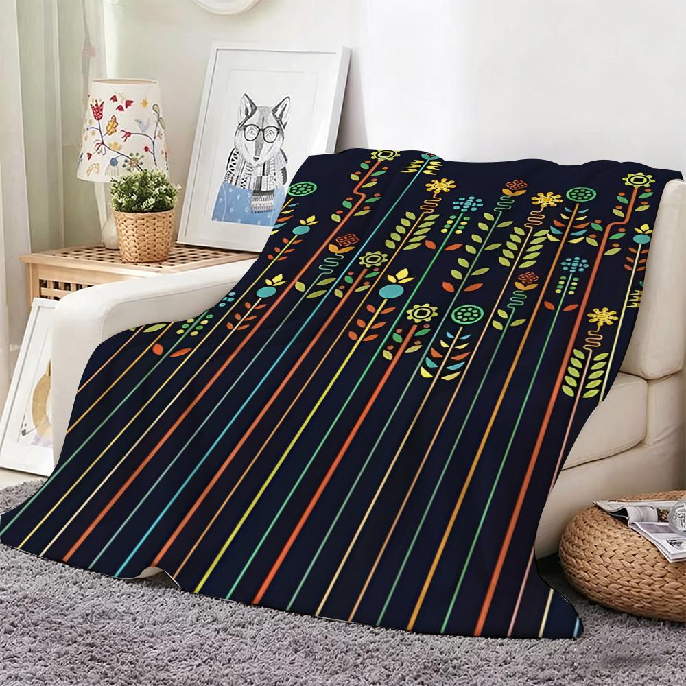 Vintage Boho Flowers Art Throw Lightweight Flannel Blanket Soft Skin-Friendly For Summer Cooling