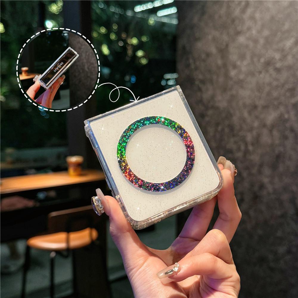 Suitable for Samsung Zflip6 Folding Mobile Phone Case Transparent Glitter Hard Shell Zflip5 Colorful Magnetic Suction Case Zflip3 4