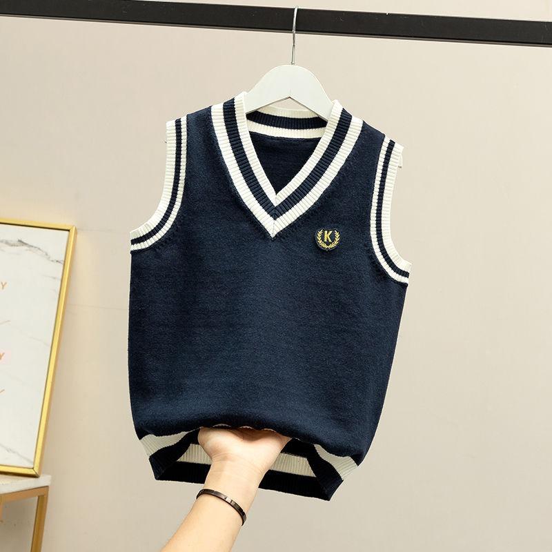 Autumn Winter British College Style Kids Cotton Knit Vest Infant Boy School Uniform Waistcoat Soft Toddler Knitwear for Outdoor