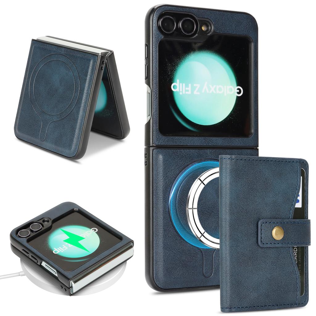 For Samsung Galaxy Z Flip6 5G Kickstand Case Detachable Card Bag Magnetic Case PU Leather Coated TPU Phone Cover