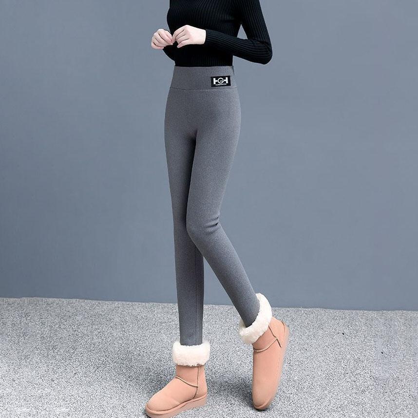 Winter Women Leggings Solid Warm Leggings Thicken Lambwool Hight Waist Fleece Keep Butt Lift High Stretchy Walking Pants Pocket