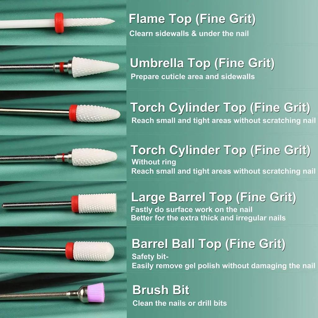 7PCS Combined Milling Cutters Set For Manicure, Ceramic Nail Drill Bits Kit Electric Removing Gel Polishing Tools