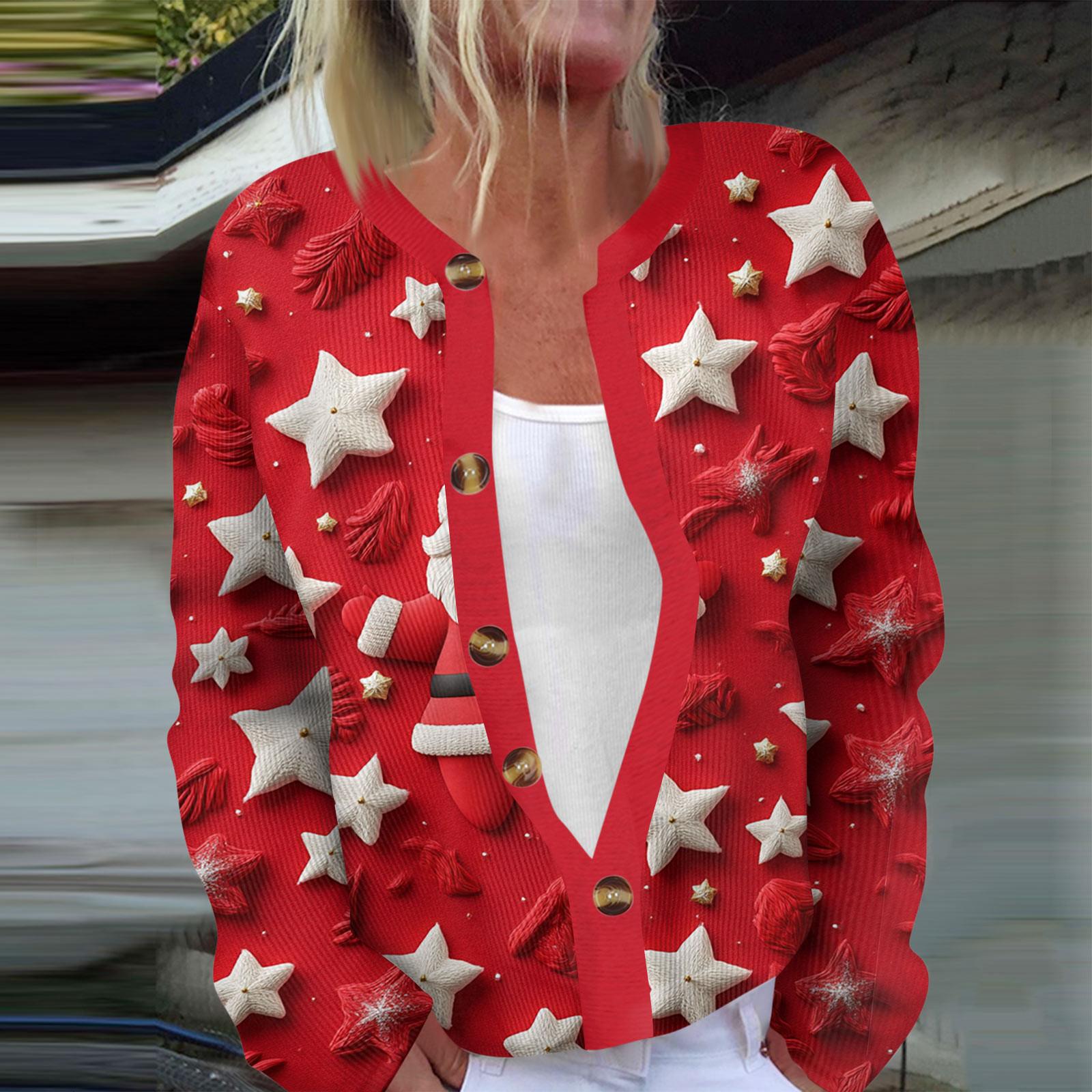 

Женская мода с длинным рукавом, рождественский принт «Снеговик-снежинка», куртка, кардиган XXL красный