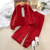 Flickset Skjorta Långärmad Kappa Lös Casual Långbyxor Flickor Koreansk Stil Kostymer Sommar Mode Set