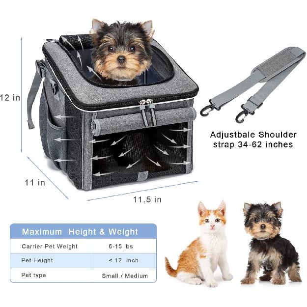 Dog Bike Basket, Soft-Sided Dog Bike Carrier with 4 Mesh Windows for Small Dog Cat Puppies - Grey