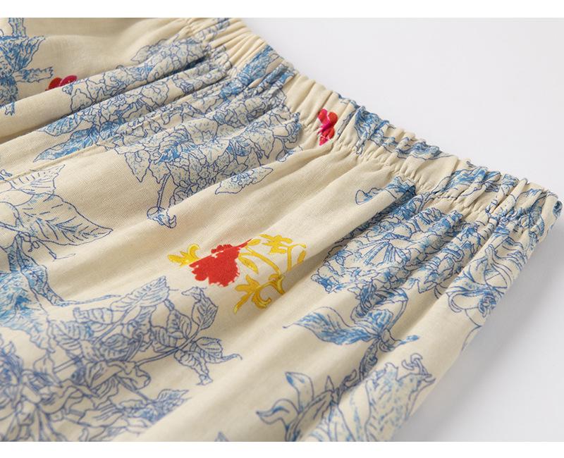 Monet Floral Double-Layer Gauze Pajamas for Women - Light Luxury All-Cotton Set for Spring and Autumn
