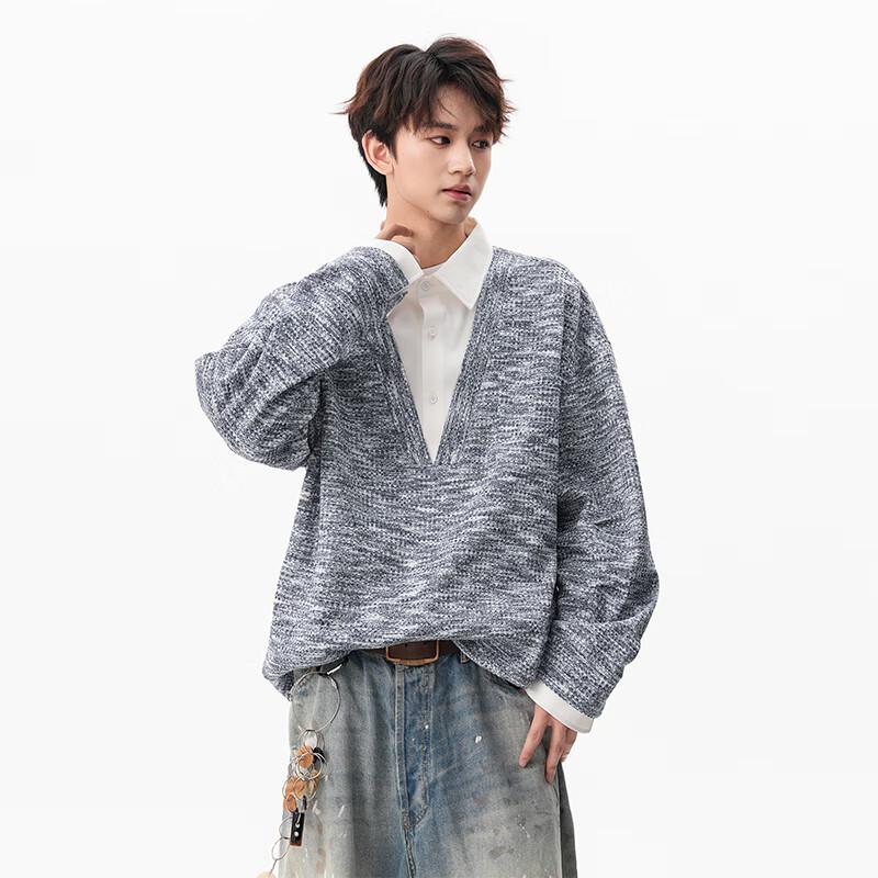 TOM ADAM Textured Fake Two-Piece Collared Hoodie