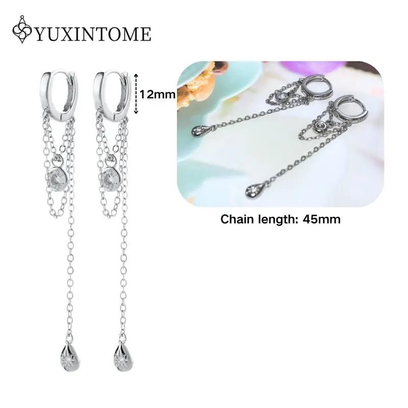 925 Silver Ear Needle Crystal White Zircon Silver Series Tassel Drop Earrings Luxury Fashion Party Jewelry Accessories