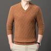 Autumn Winter 100% Sheep Wool Men's Sweater V-Neck Jacquard Smart Casual High Quality Knit Pullovers
