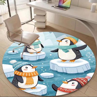 1PC Penguin Iceberg Pattern Office Round Area Rug, Mat Suitable For Office, Under Office Chairs Bedroom Living Room Home Decor, Room Deco