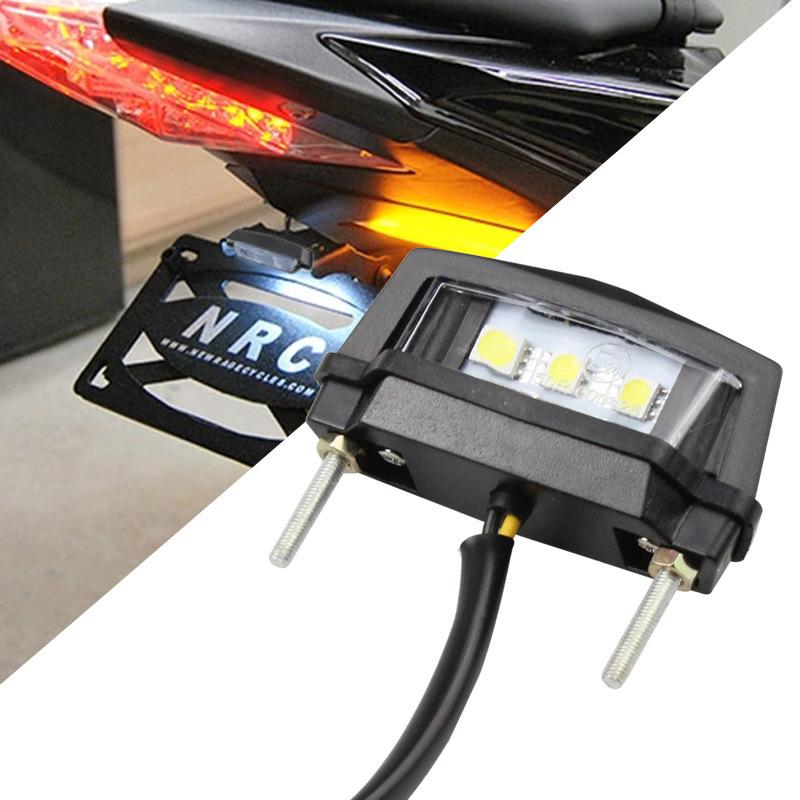 12V Motorcycle LED License Plate Light White Lamp Waterproof 2 Wires Black Shell For Honda Kawasaki Yamaha Accessories