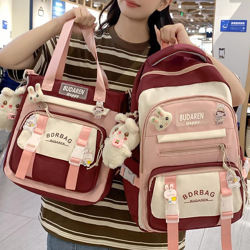 

Schoolbags Children Elementary School Girls Junior High School Students Two-piece Set of High Value Ins Wind Backpack Contrast Color Backpack