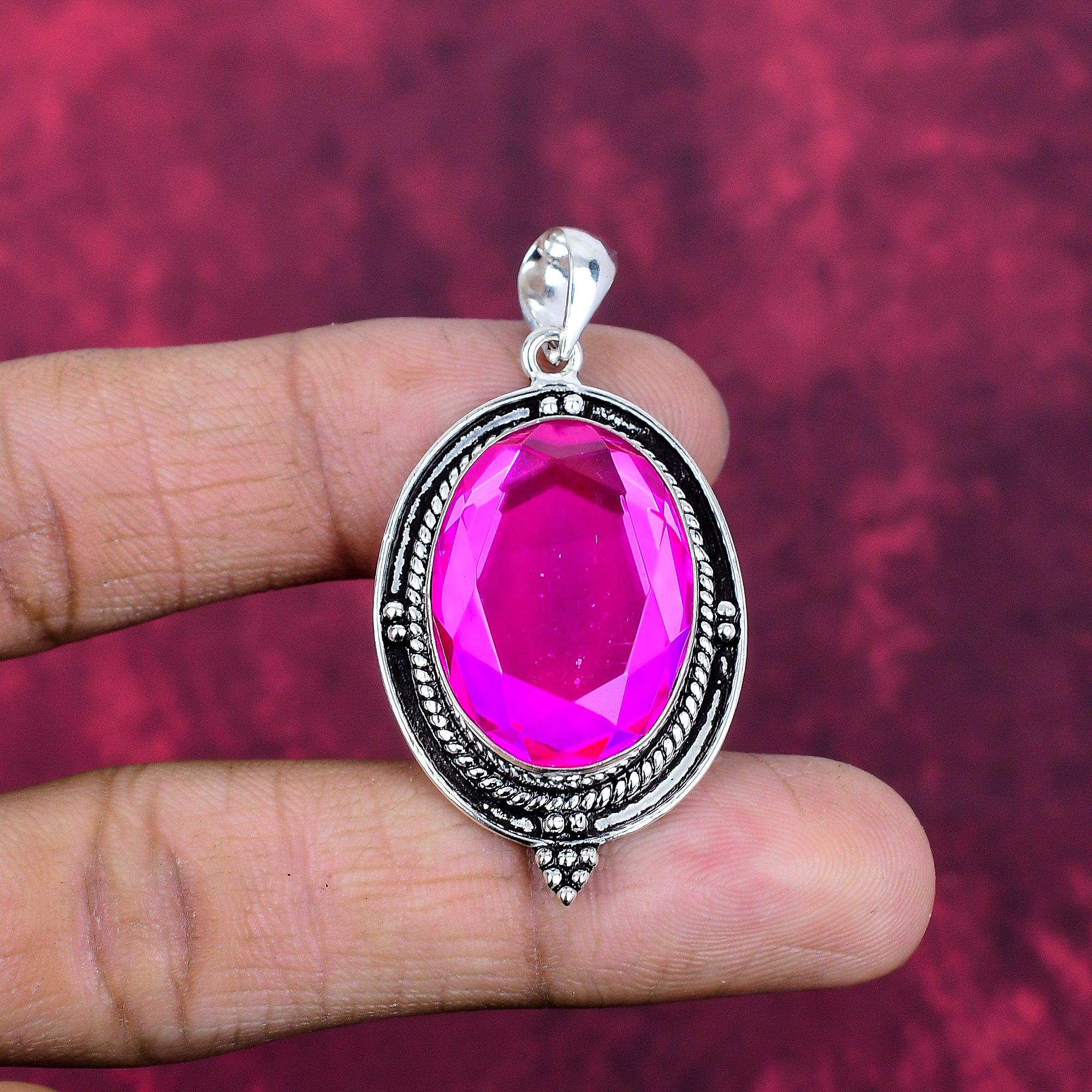 

Pink Topaz Pendant Gemstone Jewelry, 925 Solid Sterling Silver Pendant, Handmade Jewelry Birthstone Pendant, Gift For Him 1.96 Inches