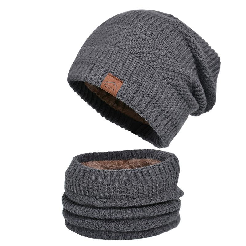 Knitted Hat Men's Winter Fleece-lined Warm Hat Scarf