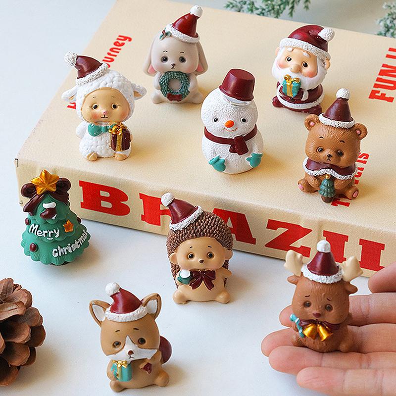 Christmas Series Craft Resin Animal Party Creative Mini Christma Tree Old Girl Kids Cute Gift Home Decoration Supplies Decor