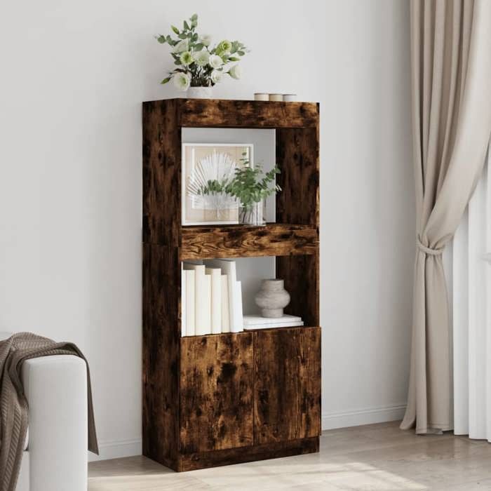 VidaXL Buffet haut chêne fumé 63x33x140 cm bois d'ingénierie, armoire à livres, armoire à livres moderne, étagère à livres 855110