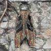 Retro and old printed cotton and linen denim overalls spring and summer loose meat covering personality two-wear sleeveless jumpsuit trendy brand