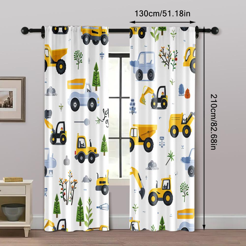 2pcs, Upscale Curtains Playful Construction & Farm Vehicle Versatile Polyester Fabric (without Rod) Home Decor Perfect for