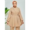 Women's Double Breasted Collar Belted Hijab Crepe Suit