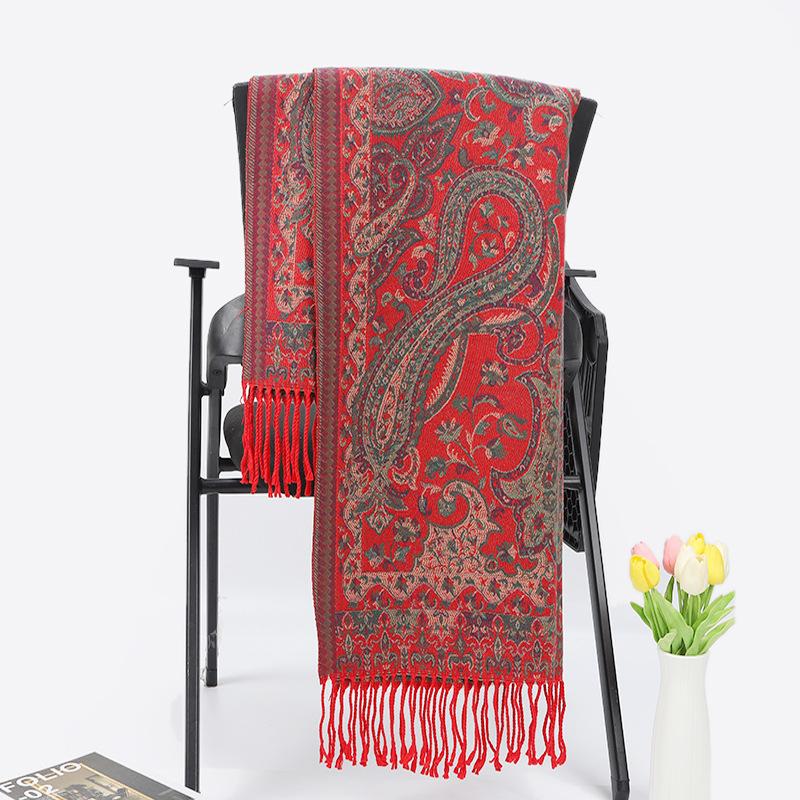 Tibet Yunnan Lijiang Travel Photo Ethnic Style Shawl Autumn Winter Thick Cashew Scarf Dual-use Shawl and Neck Warmer