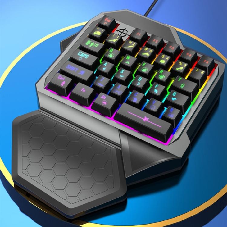 One Handed Professional Gaming Keyboard LED 35 Keys Mini Cord Mechanical Keyboard for PC Gamer Ergonomic Wrist Rest