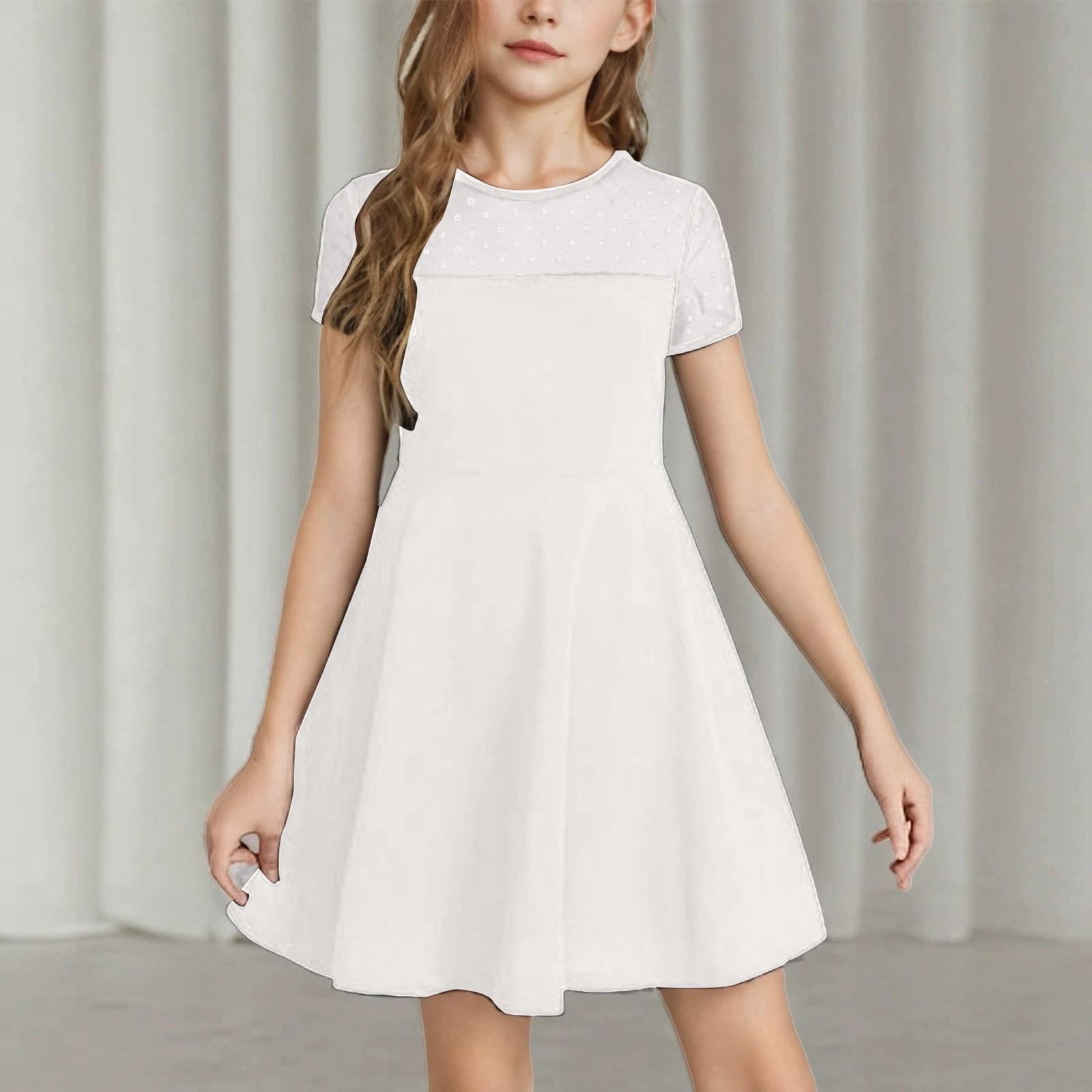 

Летнее сетчатое платье для девочек, однотонное многослойное вечернее платье 140 белый