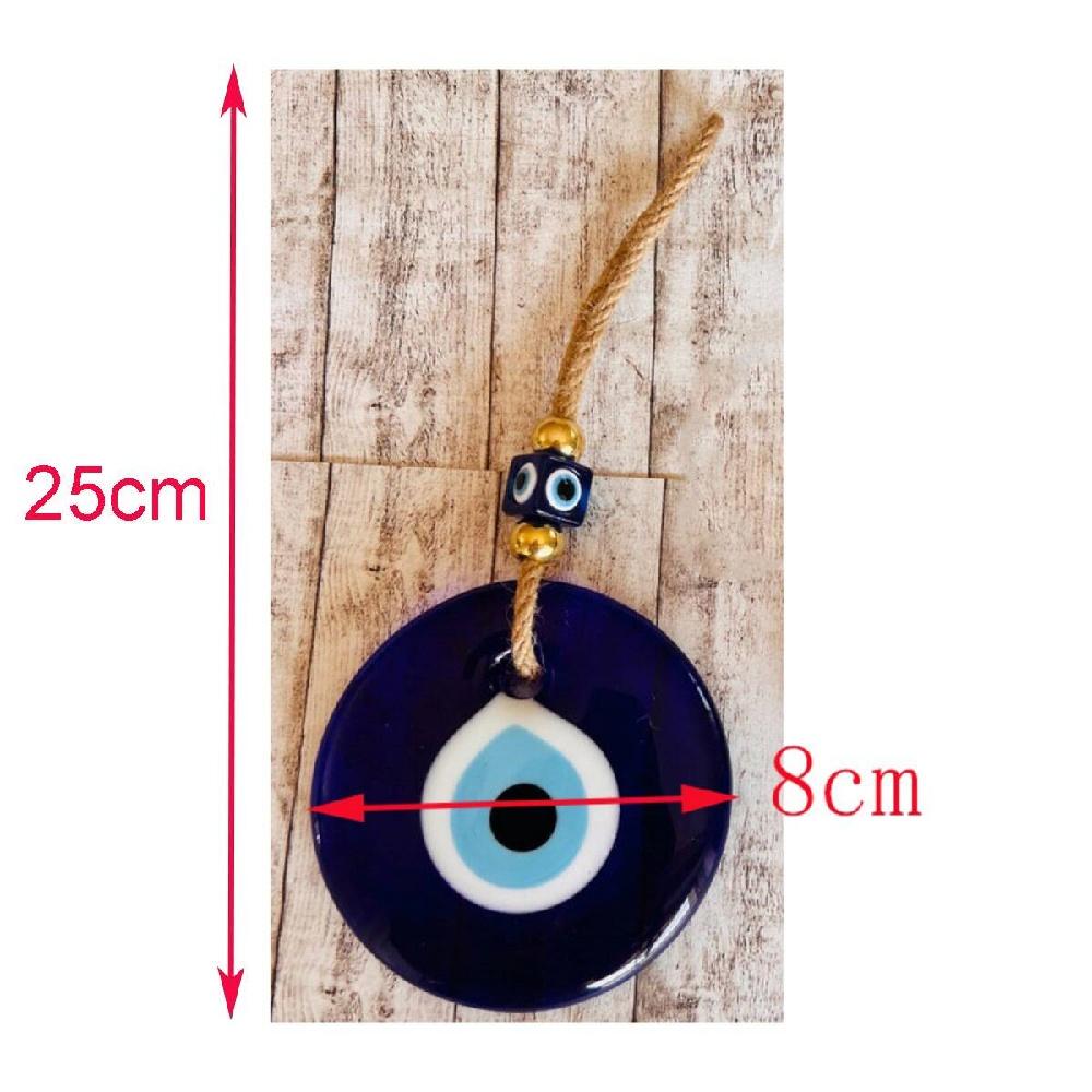 Bohemian Evil Eye Glass Wall Hanging, Turkish Nazar Amulet With Jute Rope, 2 Sizes For Home & Car Decor