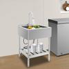 Kitchen Single Bowl Sink Stainless Steel Freestanding Adjustable Temperature Sinks w/Faucet&Drain Pipe for Restaurants