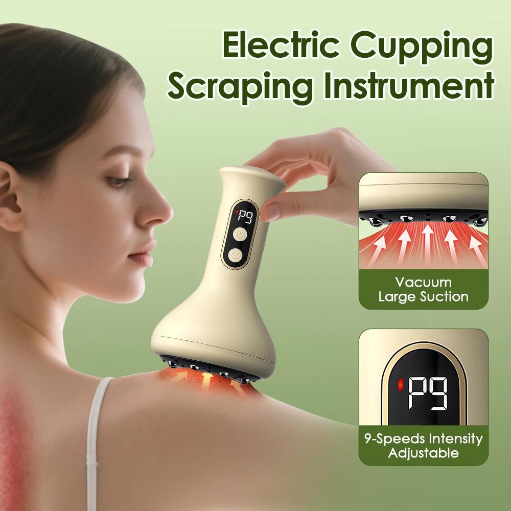 Smart Cupping Massage Machine 9 Levels Vacuum Suction Cup Chinese Meridian Cans Red Light Heating Jars Body Cellulite Scraping