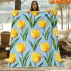 1pc 2D Flat Printing Spring & Summer New Arrival Yellow Tulip Pattern Digital Print Blanket, All Seasons, Casual Throw, 100% Polyester Soft And Comfor