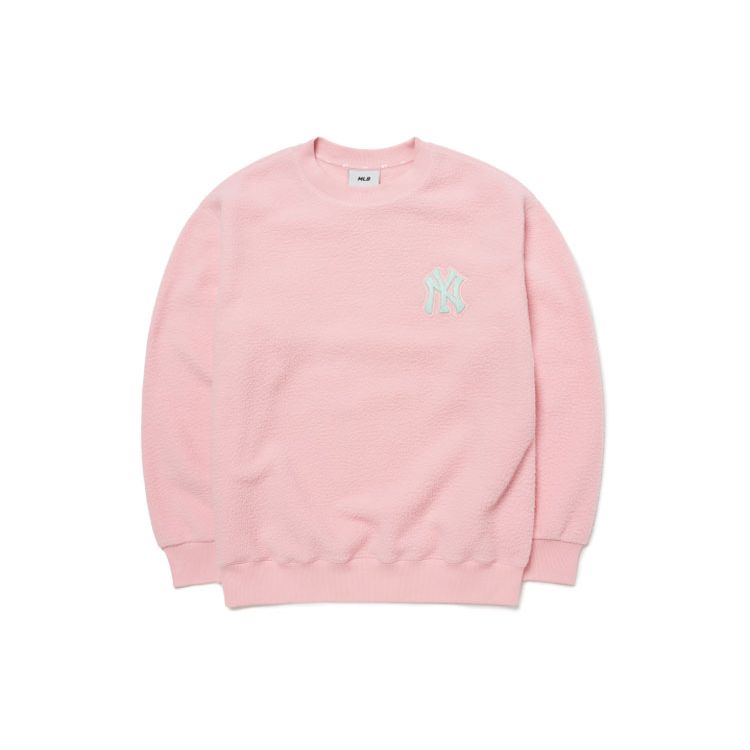 MLB Basic Logo Series New York Yankees Logo Fleece Thick Round Neck Pullover Sweatshirt Unisex sweatshirt Pink 3AMTF5116-50PKL