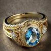 Klassisk Elegant Ring för Kvinnor Fest Bröllop Lyxiga Fingeraccessoarer Guld Färg Delikat Zirkon Inlagd Glänsande Blå